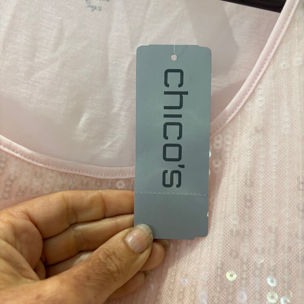 Chico's Ombre Pink Sequin Tank Top Size 2 Medium NWT - Picture 6 of 9